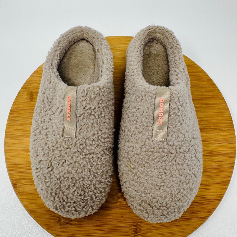Bombas Womens Sunday Sherpa Slipper Tan Taupe Size 8 Low Back Indoor House Shoes